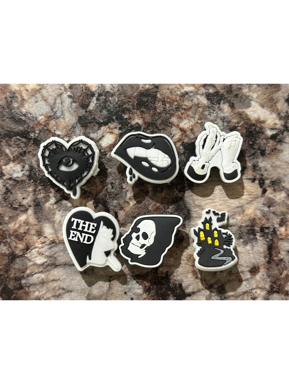 Black and White Gothic Shoe Charms - Set of 6